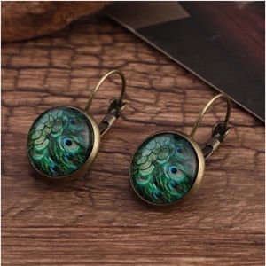NEW Peacock Print Dainty Copper Earrings